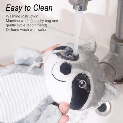 No Stuffing Squeaky Dog Toys Plush Chew Toy for Small Medium Puppy Large Breed, Stuffless Cute Animal Plush Toy for Indoor Play, Tough Durable Teething Interactive Gift, Raccoon,Gray