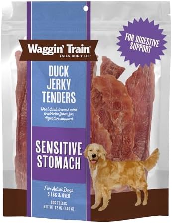 Waggin' Train Duck Jerky Dog Treats for Dogs with Sensitive Stomachs, Made with 100% Real Duck Breasts, Three All-Natural Ingredients, High Protein Dog Treat, Easily Digestible for Dogs, 12 oz. Pouch