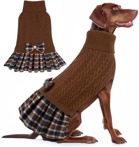 KYEESE Dog Sweater Dress for Medium Large Dogs Turtleneck Thick Knit