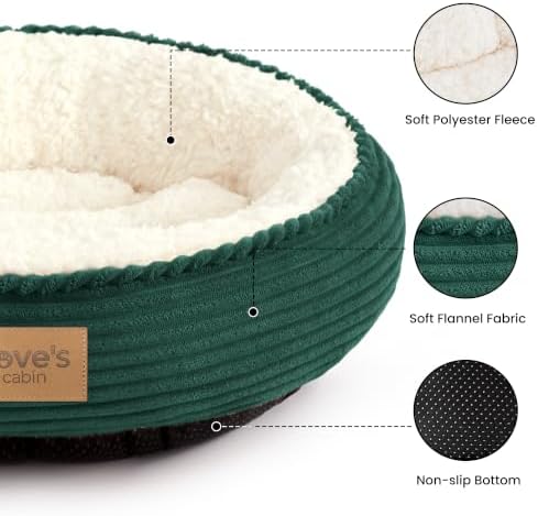 Love's cabin Round Donut Cat and Dog Cushion Bed, 20in Pet Bed for Cats or Small Dogs, Anti-Slip & Water-Resistant Bottom, Super Soft Durable Fabric Pet beds, Washable Luxury Bed Dark Green