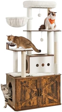 Feandrea Cat Tree, 66.9-Inch Cat Tower with Litter Box Enclosure