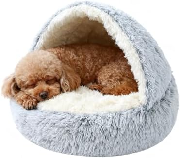 Dog Bed, Dog Bed with Cover Cave, Dual Comfort Design, Pet Bed for Small/Medium/Large Cats and Dogs, Anxiety Relief, Durable & Chew-Proof, Improves Sleep & Behaviour (Gray 26in)