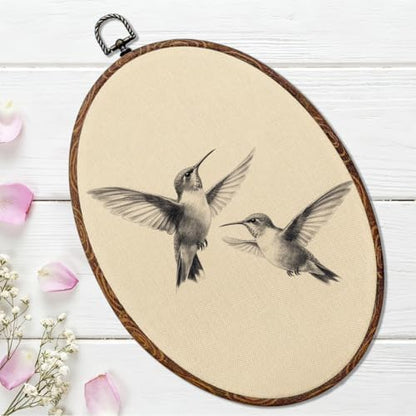 Vintage Hummingbird Oval Framed Wall Art, Cute Two Birds Canvas Art Wall Decor，Cottage Hummingbird Hanging Decor Painting Artwork for Farmhouse Hallway Bathroom Living Room Decoration 8.3x12inch