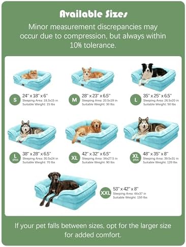 Spotted Play Orthopedic Dog Bed with Sides - Sofa Beds for Large Dogs, Supportive Foam Pet Couch Bed with Washable Removable Cover, Waterproof Lining and Non-Slip Bottom, Ice Blue - L-Plus