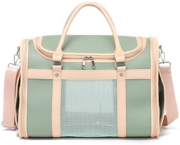 Luxury Mint Green PU Leather Pet Carrier Bag, Airline Compliant Portable Travel Crate with Breathable Mesh Panels & Shoulder Strap for Cats Small Dogs Travel & Vet Use