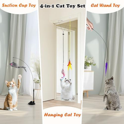 Soarer 4in1 Interactive Cat Wand Toys with Suction Cup for Indoor Cat,12Pcs