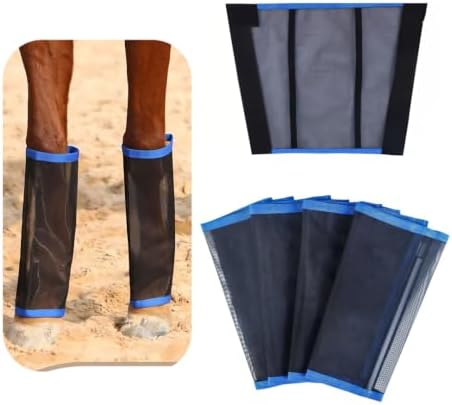 Fly Boots for Horse-Set of 4 Breathable Mesh Horse Fly Leg Guards, UV Protective Lightweight Fly Protection, Reduce Stomping & Insect Stress for Riding, Training, Pasture & Trail Riding-Blue