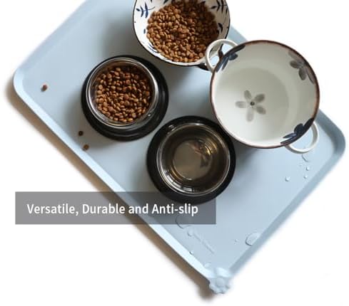 Hoki Found Large Silicone Pet Food Mats Tray - Non Slip Pet Bowl Mats Placemat - Dog Pet Cat Feeding Mat - Waterproof Dog Cat Food Mats -Pet Water Mats for Floors - Frost