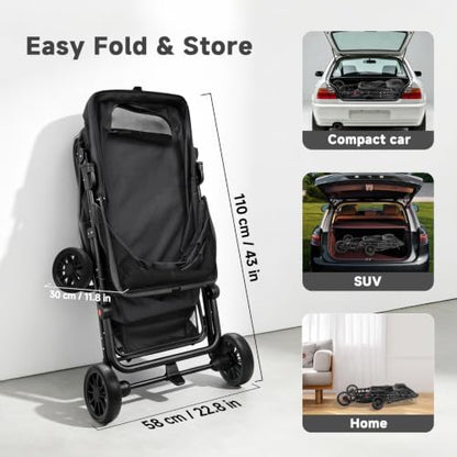 Dog Stroller for Large & Medium Dogs (Up to 66 lbs), Pet Stroller for 2 Small Dogs with Adjustable Handle & Canopy, Sun Shades, Storage Organizer, Oxford Fiber, Foldable & Ventilated
