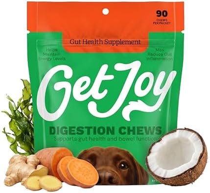 Get Joy Digestion Chews, Gut Health Supplement for Dogs, Vet Recommended Soft Daily Digestive Health & Immune Support with Prebiotics, Probiotics & Postbiotics, Made in USA, 90 Count