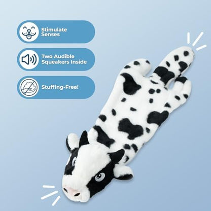 Best Pet Supplies 2-in-1 Stuffless Squeaky Dog Toy - Cow, Medium
