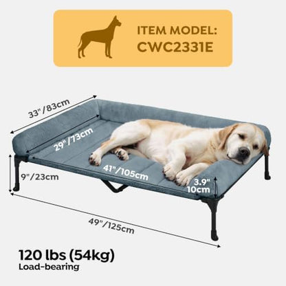 Veehoo Elevated Dog Beds Large Sized Dog with Fluffy Plush Bolster Cushion
