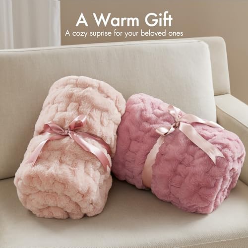 Madison Park Ruched Fur Throw Faux Fur Blanket for Sofa, 50" x 60", Pink