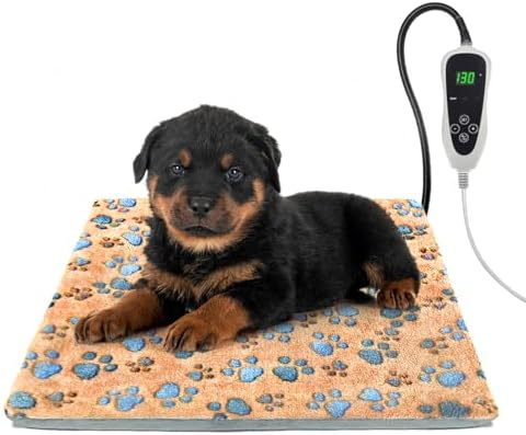 GOLOPET Cat Heating Pad 18×18 in Dog Heated Bed Smart Temperature Control Switch, Metal Protective Pipe Waterproof Cat Beds for Indoor Cats with a Plush Cotton Cover