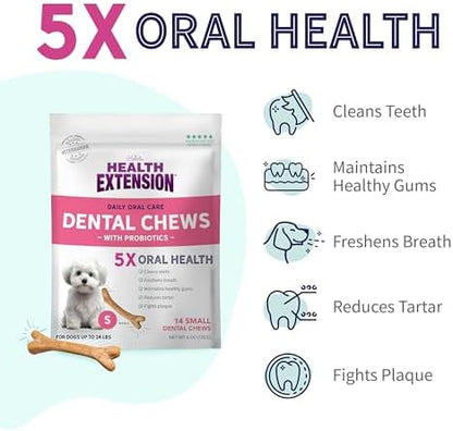 Health Extension Probiotic Dental Bones for Dogs, 14 Small Bones, Cleans Teeth, Healthy Gums, Freshens Breath, Training or Reward, 6 oz Bag (Pack of 1)