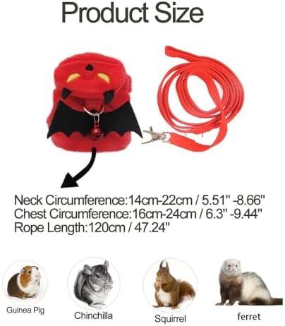 Small Animal Harness and Leash Set, Adjustable Escape-Proof Ferret Harness Vest for Adult Ferret, Meerkat, King Squirrel & Fancy Rat, Soft Comfortable Pet Walking Harness with Red Leash