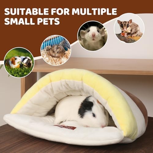 Hamster Hideout & Guinea Pig Bed, Semi-enclosed Hamster Hideout Small Animal Sleeping Cave Machine Washable Guinea Pig Hideouts for Chinchilla, Hedgehog, Rat, Sugar Glider,Flower-branch mouse (Pink)