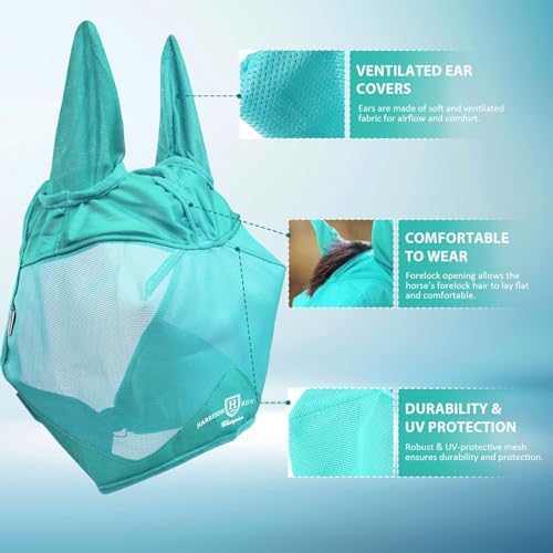 Harrison Howard UV-Proof Multi-Function Fabrics Thick Fleece Padding Horse Fly Mask Half Face with Ears Mint Arabian Medium