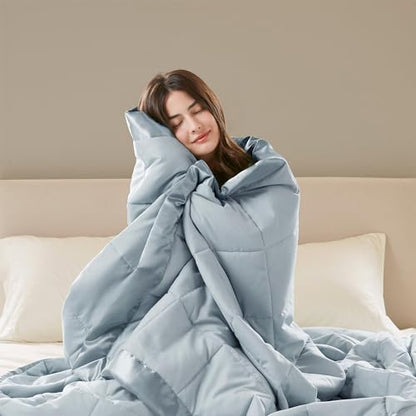 Madison Park Down Alternative Queen Blanket for Bed, Satin Trim, Blue