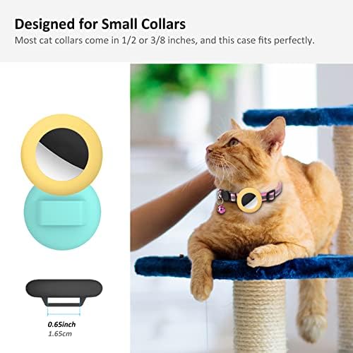 SimpleThings Compatible with Airtag Cat Collar Holder, Small Collar Holder Compatible with Apple Air Tag GPS Tracker, 2Pack Waterproof Case Cover for Cat Dog Pet Collar Within 3/8 inch (Teal&Yellow)