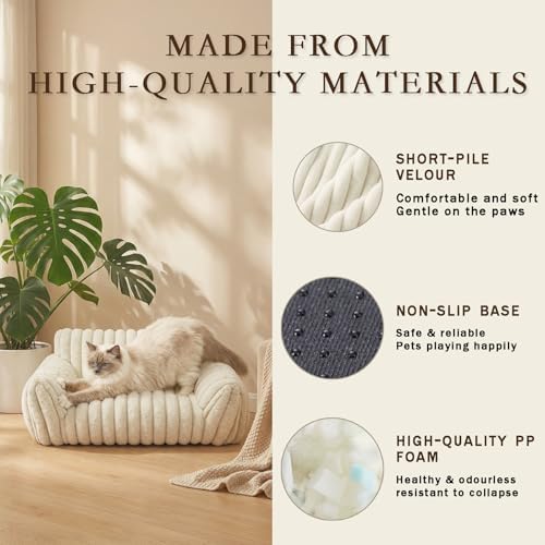 Cat Couch for Indoor Cats,Cute Cat Bed Cover Fully Removable and Machine Washable, Supportive Faux Rabbit Fur Cat Sofa with Non-Slip Base, Cat Friendly Couch