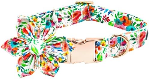 Dog Collar Cute Flowers Print Pet Collar Soft Collar with Flower Adjustable Metal Buckle Collars Gift for X-Large Dogs