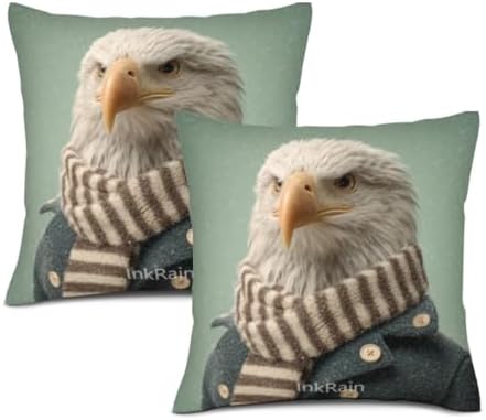 InkRain Winter Animal Cute Bald Eagle Pillow Cover 22x22 Inch Set of 2 Home Decor Decorative Cotton Linen Illustration Pillowcases for Living Room House Sofa