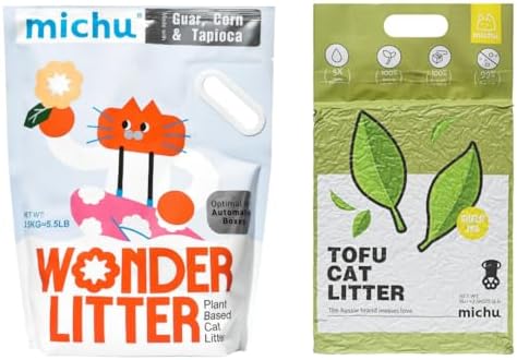 Michu Tofu Cat Litter Natural Clumping Tofu Cat Litter 5.5lb/88oz 5 Scents (Greentea + Wonder Litter, 2 Pack)