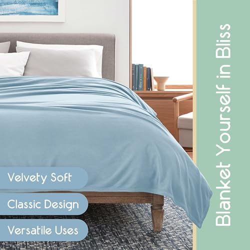 Vellux Twin Size Microfleece Supersoft Lightweight Throw Blanket | All-Season Comfort | Plush Pet-Friendly Blue
