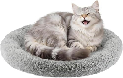 Cat Bed Mat for Indoor Cats, Soft Pet Bed with Surround Pillow, Small Dogs Sleeping Self-Warming Pad, Non-Slip Cushion for Cat Tree/Crate/Window Sill, Washable, Diameter 15.75"
