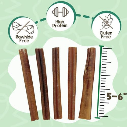 Nature Gnaws Extra Large Bully Sticks 11-12" Rawhide Free Dog Chew, 6 Count