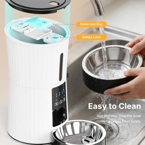 NEWBULIG Automatic Cat Feeder with APP 4L Small Dog Food Dispenser, White