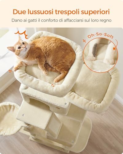 Feandrea Cat Tree, 81.1-Inch Large Cat Tower, Multi-Level Condo, Beige