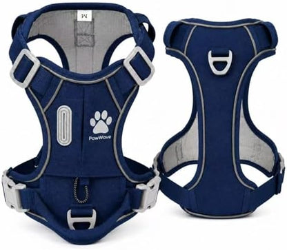 PawWave No Pull Dog Harness with Hidden AirTag Holder, Reflective Adjustable Vest Harness, Easy On-Off Design, Soft Breathable Mesh for Small Medium Large Dogs (Navy Blue, L)