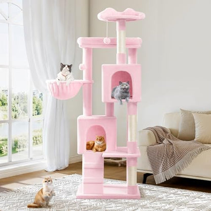 Allewie 64 Inches Multi-Level Cat Tree Tower for Indoor Cats Pink