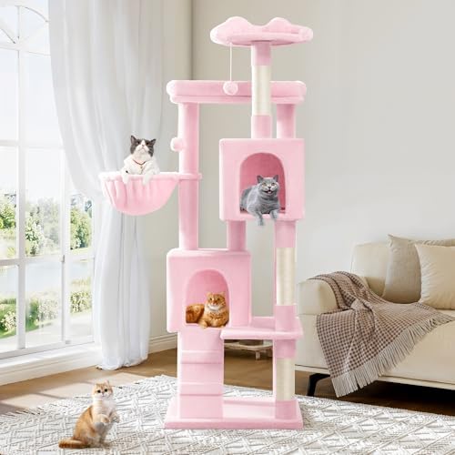 Allewie 64 Inches Multi-Level Cat Tree Tower for Indoor Cats Pink