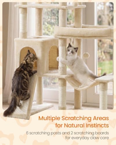 Feandrea Large Cat Tree, 79.5" Tall Sturdy Cat Tower for Indoor, Beige