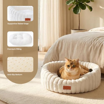 Avont Cat Bed for Indoor Cats, Fluffy Washable with Raised Rim