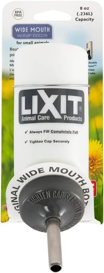 Lixit Wide Mouth BPA-Free Cage Water Bottles for Rabbits, Ferrets, Guinea Pigs, Rats, Chinchillas, Hamsters, Mice, Hedgehogs, Gerbils and Other Small Animals. (Translucent, 8 Ounce) (Pack of 5)