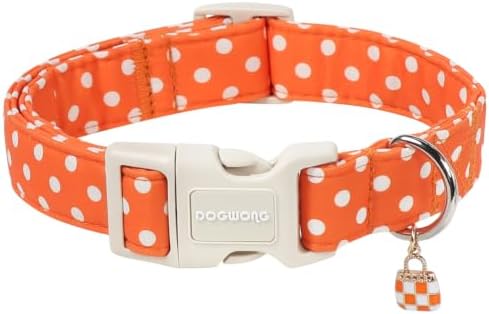 DOGWONG Fall Orange Polka Dog Collar, Cute Polka Dots Dog Collar,Girl Female Dogs Collars for Medium Lrage Dogs, Neck 15.3-23.6 inches