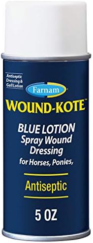 Farnam Wound-Kote Blue Lotion Spray Horse Wound Care for use on Horses and Dogs, Antiseptic Properties, for Minor Wounds, Cuts and Sores, 5 Oz