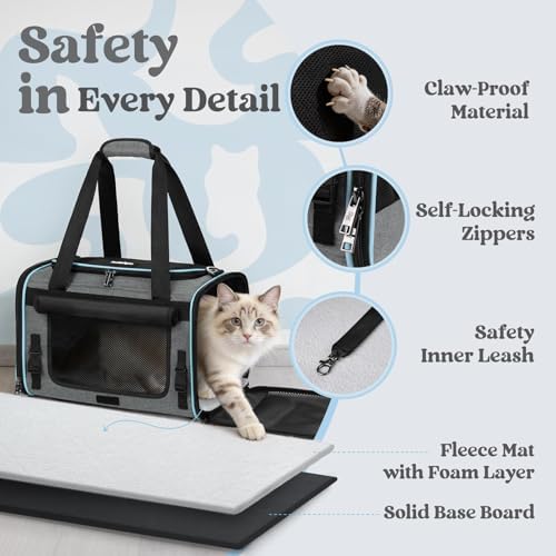 rabbitgoo Cat Carrier Soft with Rollable Flap, Travel Safe for Car Airline