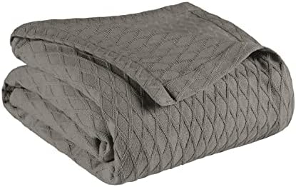 Superior Diamond Weave All-Season Cotton Blanket, Cover for Home, Couch, Bed, Soft, Warm Blankets, Boho Aesthetic, Comfy, Cozy, and Cute Covers, Decorative Bedding Essentials, Twin Size, Grey