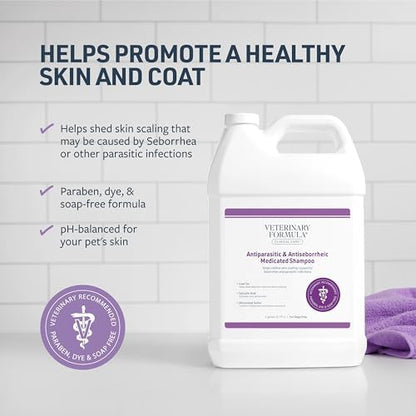 Veterinary Formula Clinical Care – Antiparasitic & Antiseborrheic Medicated Dog Shampoo – Supports Dry, Irritated Skin and Helps Soothe Occasional Itchy Spots – 1 Gallon