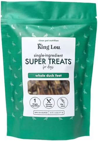 King Lou Pets Whole Duck Feet for Dogs, Dehydrated Treats, 10 Count