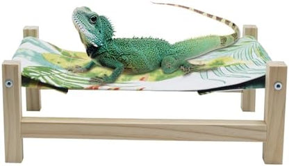 Bearded Dragon Bed, Wooden Reptile Sleeping Hammock, Bearded Dragon Tank Accessories, Habitat Accessories for Leopard Gecko Snake Lizard or Other Small Animal (Green 2, Small)
