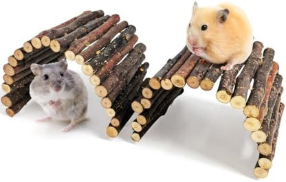 2 PCS Hamster Toys Flexible Wooden Hamster Bridge Ladder Tunnel Hide