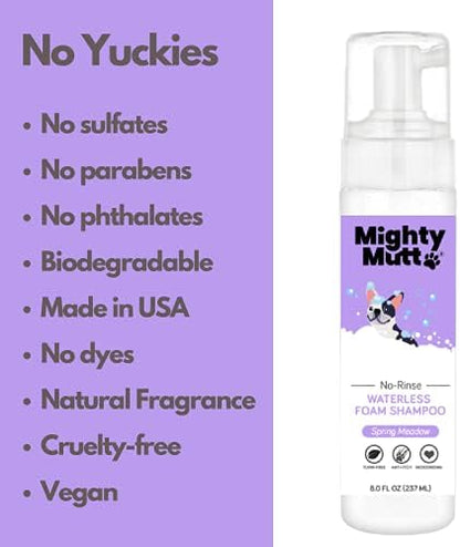 Mighty Mutt Hypoallergenic Waterless Dog Shampoo, Spring Meadow, 8 fl oz