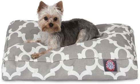 Majestic Pet Shredded Memory Foam Dog Bed Small with Removable Washable Cover – Rectangle Orthopedic Dog Bed–Durable Dog Crate Bed-Flat Dog Bed for Senior Dogs - (27x20) S - Trellis - Gray