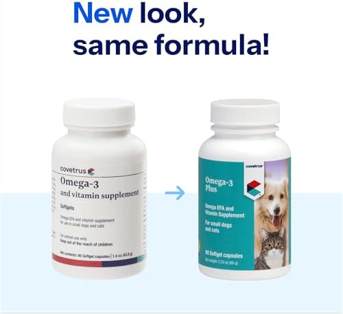 Covetrus Omega-3 Soft Gels for Cats & Small Dogs – Essential Fatty Acids with Vitamins A, E & D3 – Skin, Coat & Joint Supplement – 60 Count